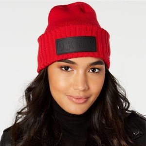 DKNY red beanie
